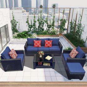 Outdoor Garden Patio Furniture 7-Piece PE Rattan Wicker Cushioned Sofa Sets and Coffee Table (Color: as Pic)
