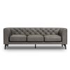 92.52 Inch Genuine Leather Couch 3-Seater Sofa with Tufted Back,Grain Leather Couch with Feather,Comfy Sofa for Living Room Apartment