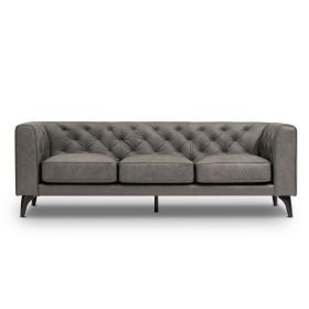 92.52 Inch Genuine Leather Couch 3-Seater Sofa with Tufted Back,Grain Leather Couch with Feather,Comfy Sofa for Living Room Apartment (Color: as Pic)