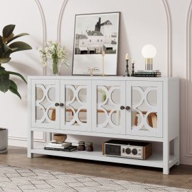 Elegant Retro Console Table/Storage Cabinet/Sideboard with Mirrored Doors,Spacious Shelves,and Durable Acacia Wood Legs - Perfect for Living Room (Color: Antique White, Material: Solid Wood+MDF)