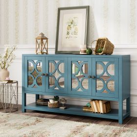 Elegant Retro Console Table/Storage Cabinet/Sideboard with Mirrored Doors,Spacious Shelves,and Durable Acacia Wood Legs - Perfect for Living Room (Color: Antique Navy, Material: Solid Wood+MDF)