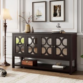 Elegant Retro Console Table/Storage Cabinet/Sideboard with Mirrored Doors,Spacious Shelves,and Durable Acacia Wood Legs - Perfect for Living Room (Color: Espresso, Material: Solid Wood+MDF)