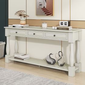 Console Table 63" Long Console Table with Drawers and Shelf for Entryway,Hallway,Living Room (Color: Antique White, Material: Solid Wood)