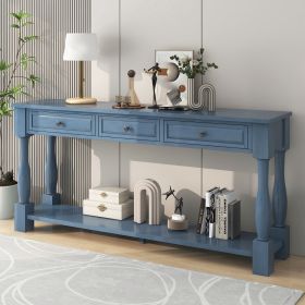 Console Table 63" Long Console Table with Drawers and Shelf for Entryway,Hallway,Living Room (Color: Navy, Material: Solid Wood)