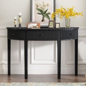 Distinctive Features of Pine Veneer Console Table with Vertical Stripe Drawer Fronts and Four Legs (Color: Black, Material: MDF)