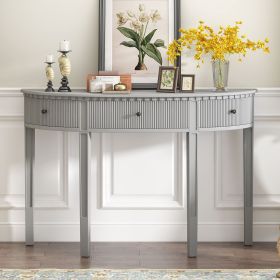 Distinctive Features of Pine Veneer Console Table with Vertical Stripe Drawer Fronts and Four Legs (Color: Antique White, Material: MDF)