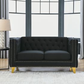 {Contact us for 3D modeling} Velvet Sofa for Living Room,Buttons Tufted Square Arm Couch, Modern Couch Upholstered Button and Metal Legs (Color: as Pic)