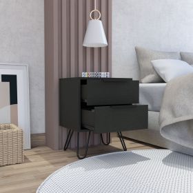 Nightstand Skyoner 2, Harpin Legs, Two Drawers, Black Wengue Finish (Color: as Pic)
