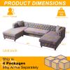 126-inch Modern Style Chenille Three Piece Sofa, Pull Point Design U-shaped Sofa two Chaise Longue Seats, two Pillows and Plastic Feet