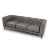 92.52 Inch Genuine Leather Couch 3-Seater Sofa with Tufted Back,Grain Leather Couch with Feather,Comfy Sofa for Living Room Apartment